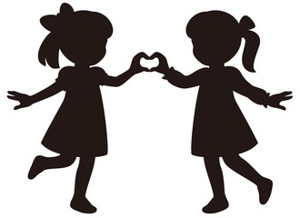 2人の女の子が一緒に手でハートを作るベクターシルエットイラスト(Vector Silhouette Illustration of Two Girls Making a Heart Shape Together with Their Hands)