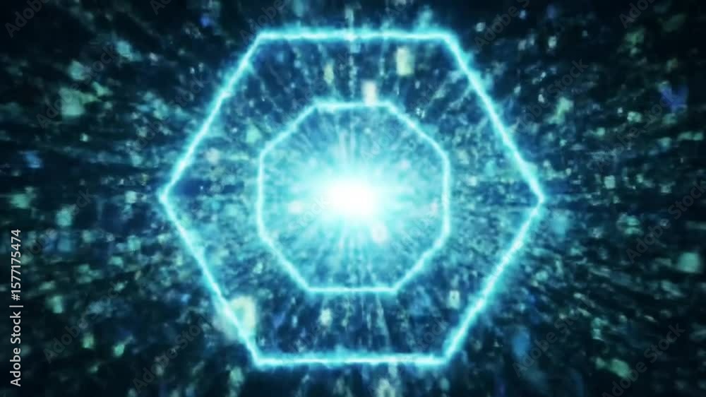 Poster captivating blue energy core pulses with a bright light, creating a stunning digital effect for visu