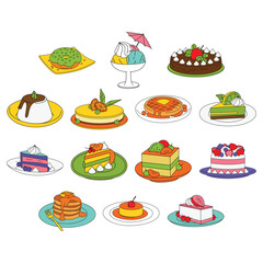 Colorful Cake Dessert Drawing with Vibrant Fun Sweet Food Fill Line