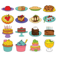 Colorful Cake Dessert Drawing with Vibrant Fun Sweet Food Fill Line
