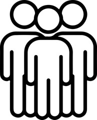 Simple black line icon representing a group of three people standing together
