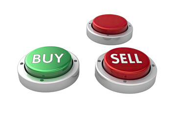 Green buy and red sell buttons isolated on transparent background