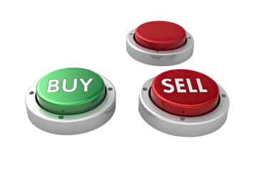 Green buy and red sell buttons isolated on transparent background