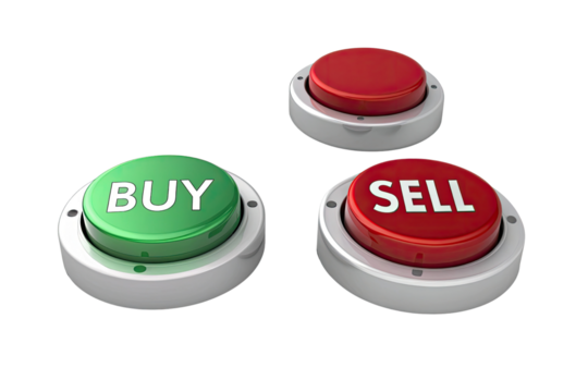Green buy and red sell buttons isolated on transparent background