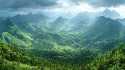 Obraz premium Lush valley nestled amidst towering mountains