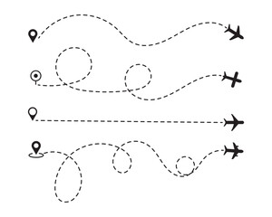 Airplane Dotted Line Icon Set for Travel Routes, Navigation, Flight Paths, Maps, and Aviation Design vector illustration.