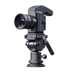 Professional Cinema Camera on Tripod, Isolated on