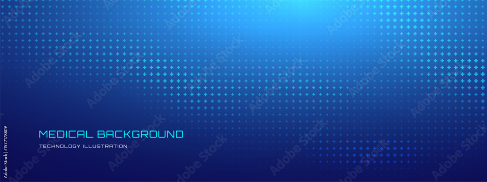 Poster medical plus sign pattern in abstract health background with tech element. blue vector and hospital 