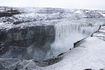 Dettifoss is Europe’s most powerful waterfall, thundering down a rugged canyon in North Iceland....