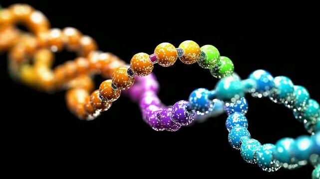 Dna double helix rotating showing colorful nucleotides and phosphate backbone