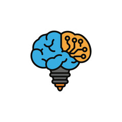 ai brain implant icon, brain chip implant flat Vector illustration