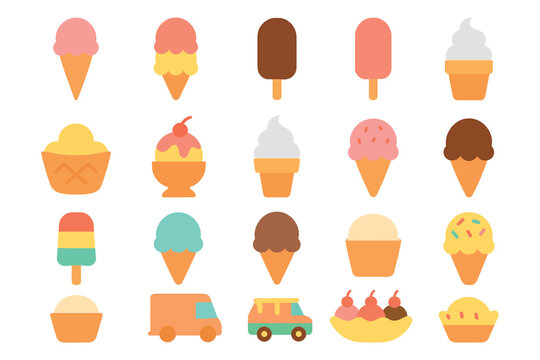 Ice Cream Day Icon Set with Cones, Popsicles, Sundaes, and Sweet Treats
