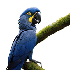 Obraz premium Element Isolated Transparent A vibrant blue parrot perched on a branch. PNG DIE-CUT for advertising