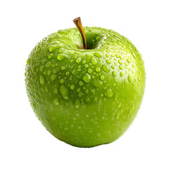 Fresh green apple with water droplets isolated on a black background close up