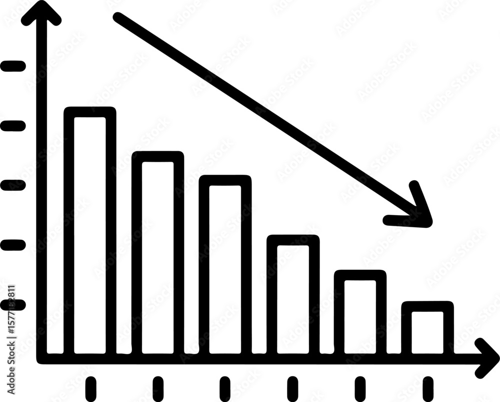Poster simple line graph illustration showing a downward trend with an arrow indicating decline
