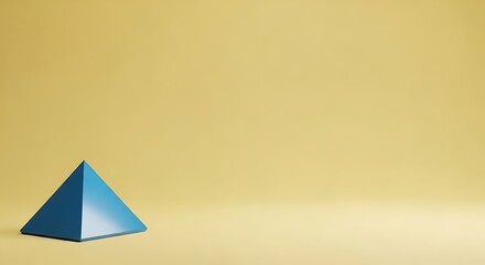 Minimalist Geometric Composition Blue Pyramid on Pale Yellow Background Illustrating Basic Forms
