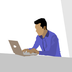Flat Character Illustration – Man Working on Laptop