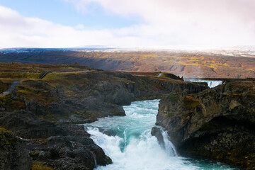 Godafoss, the “Waterfall of the Gods,” is a wide, elegant waterfall in North Iceland, rich in history and natural beauty.