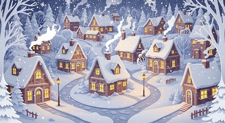 Enchanting Winter Village: A Snowy Christmas Eve Scene