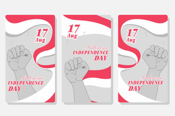 indonesia Independence day  social media template collection with hand and flag illustration