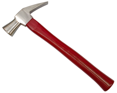 Red handled claw hammer isolated on a transparent background