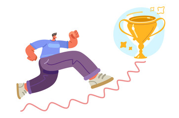 Human confidently running up stairs, symbolizing career growth and success. Achievement of personal professional goals