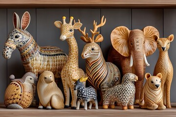 Unique carved wooden wildlife collection high resolution image