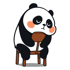 Cute cartoon panda mascot sleeping or tired, slumped over a chair, conveying rest, exhaustion, or a lazy mood.