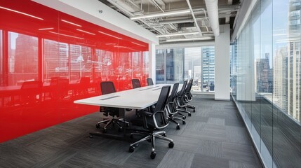 Modern office conference room with city view