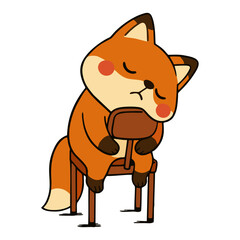 Cute cartoon fox mascot sleeping or tired, slumped over a chair, conveying rest, exhaustion, or a lazy mood.
