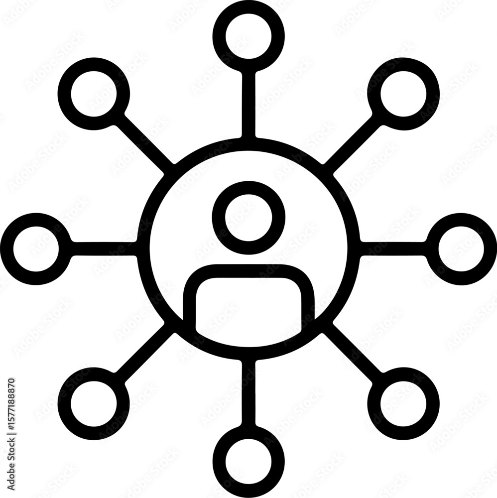 Poster abstract icon representing a person connected to multiple nodes or contacts