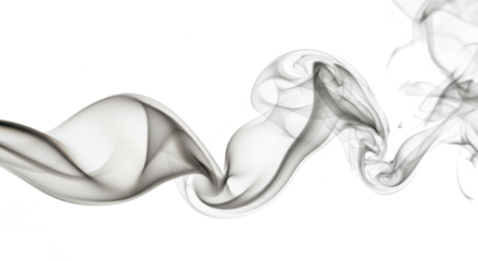 Elegant Swirling Smoke Abstract in Grayscale Against White Background.