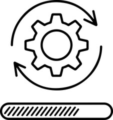 Gear with circular arrows and loading bar icon representing process and progress