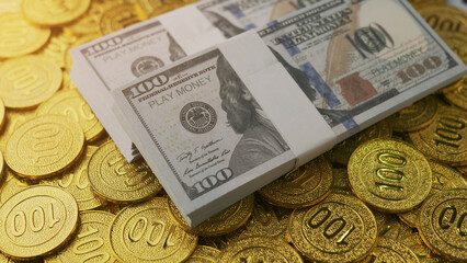Dollar and gold, financial assets, wealth and financial success, business and investment
