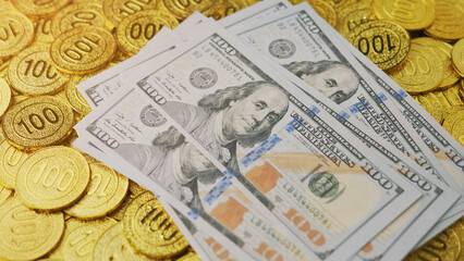 Dollar and gold, financial assets, wealth and financial success, business and investment