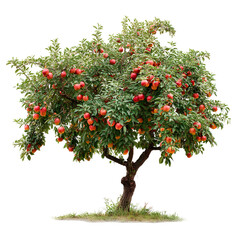 Abundant red apple tree isolated on black backdrop showcasing autumn harvest