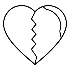 Broken heart black line art icon on white background.