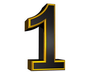 3d gold and black metal number 1 isolated white background
