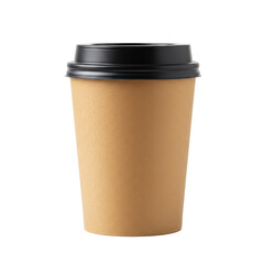 Blank take away paper coffee cup with black lid, cut out