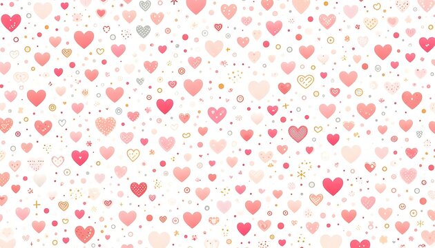 romantic pink hearts and floral seamless pattern, valentine texture on white