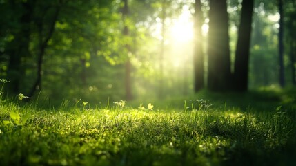 Obraz premium tranquil nature background, soft morning light, forest and meadow, no humans