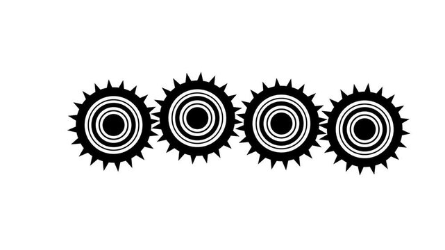Part of mechanical equipment, flat animation of spinning wheels on green screen background, black elements, 4k resolution