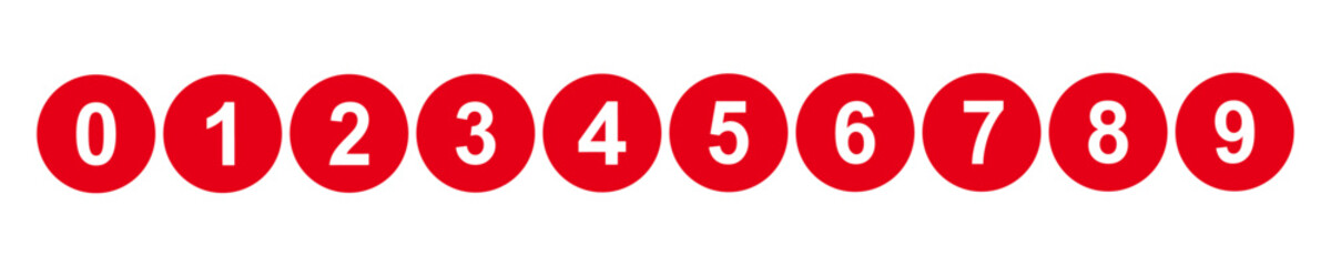 red circle and white number style. alphabet heart number out design. 0 to 9 count down number. 
