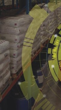 Animation of scope scanning over worker using lift truck in warehouse