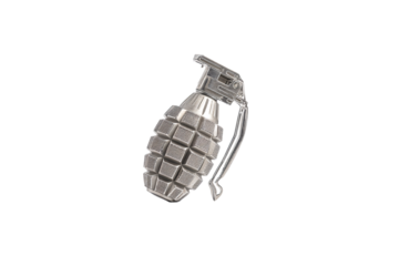 a metal hand grenade with a metal handle
