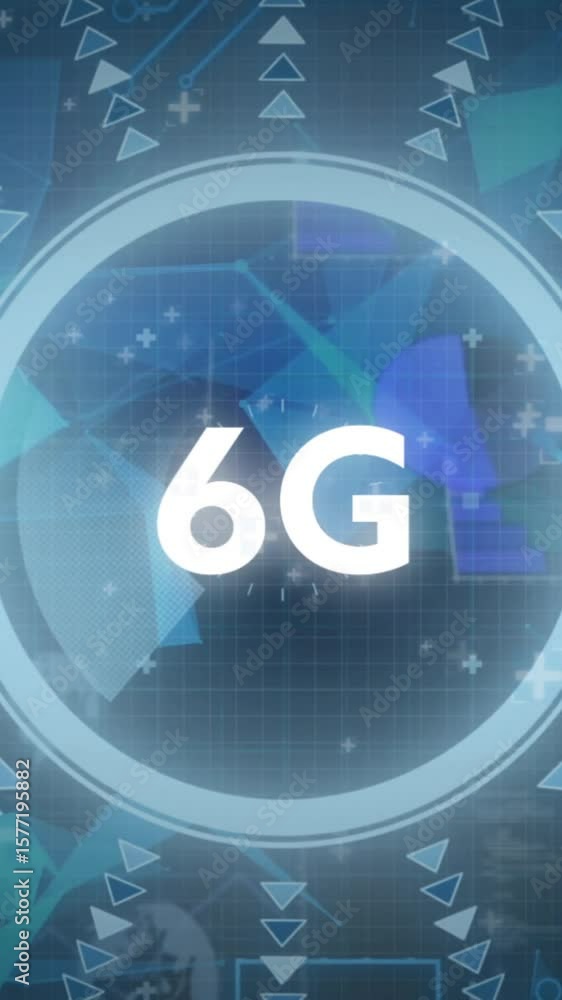 Poster animation of 6g text, scope scanning and data processing over screens