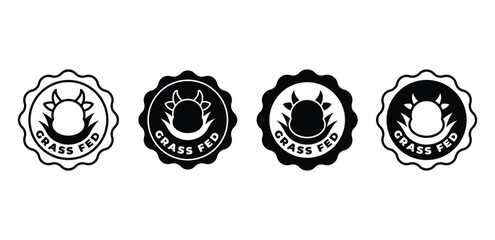 Set of a Black and White Grass Fed Icon Vector Design Illustration Template
