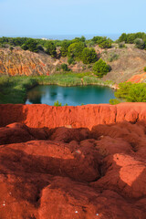 Vibrant colors landscape near the lake (abandoned bauxite quarry) along the 