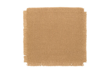 Close-up of textured beige fabric swatch with frayed edges, isolated on transparent background, ideal for textile and design projects