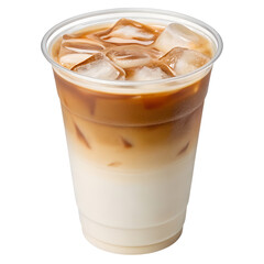 Top view of Coffee Cappuccino ice in a clear plastic cup., isolated on transparent background